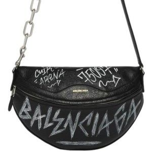 Balenciaga Belt Graffiti XS Souvenir Chain Fanny Pack Leather Cross Body Bag